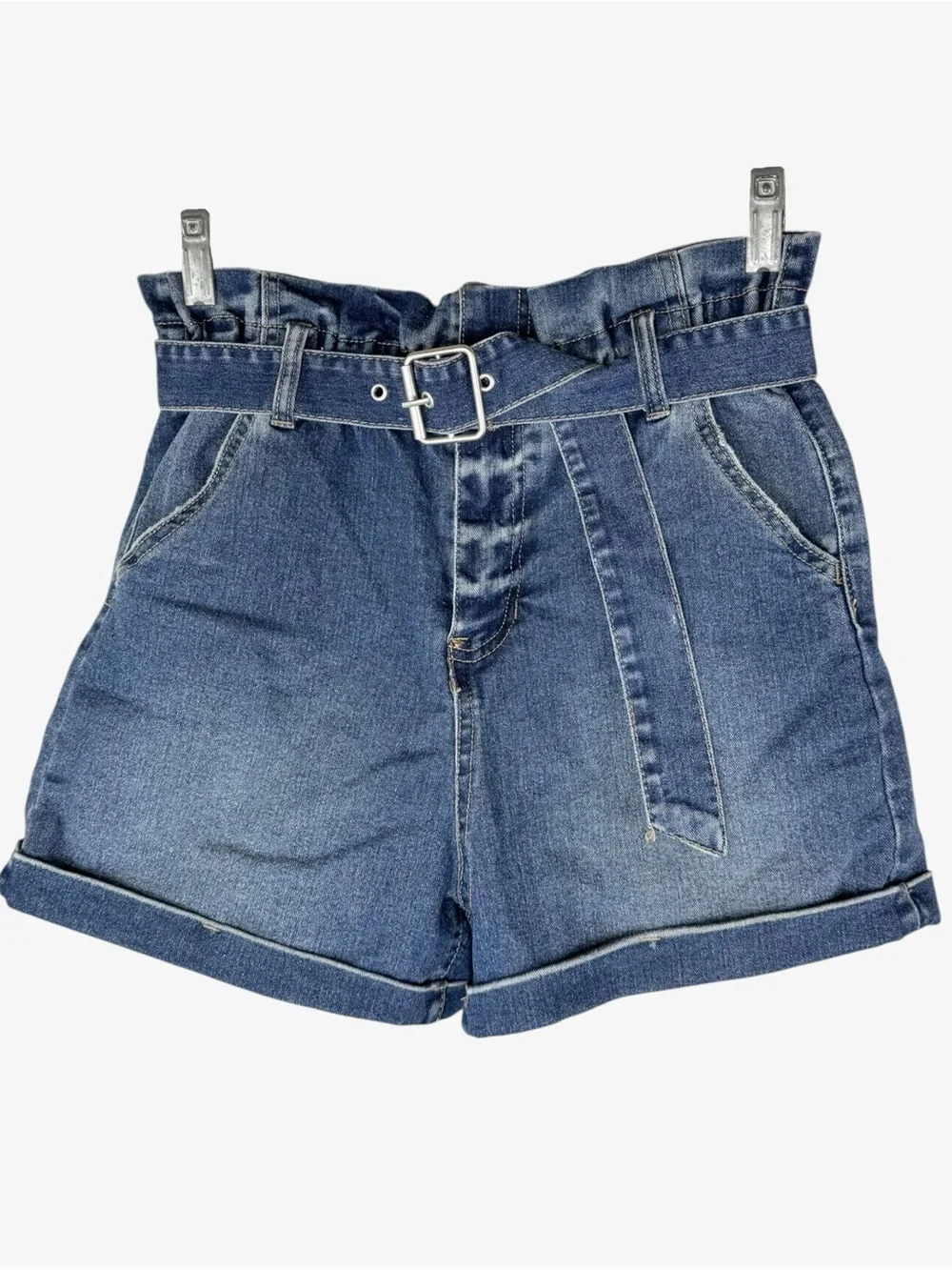 No Boundaries Paperbag Waist Denim Shorts 3/5 Cuffed Baggy Jean Shorts Boho